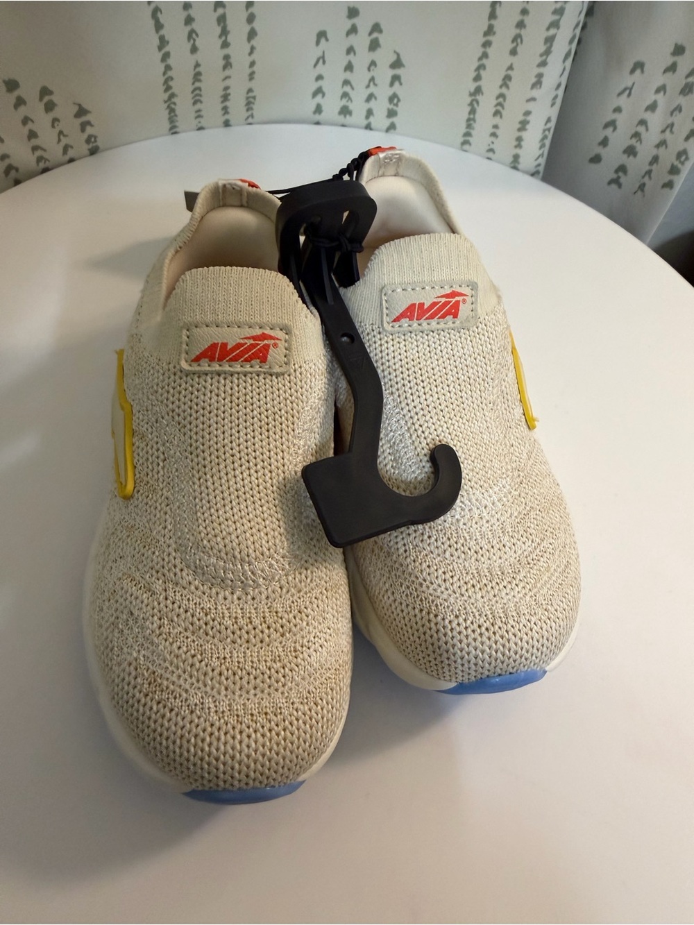 Avia Kids Knit Slip-On Sneakers in Cream with Yellow and Blue Accents